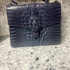 Luxurious Blue Brahmin Crocodile-Embossed Satchel